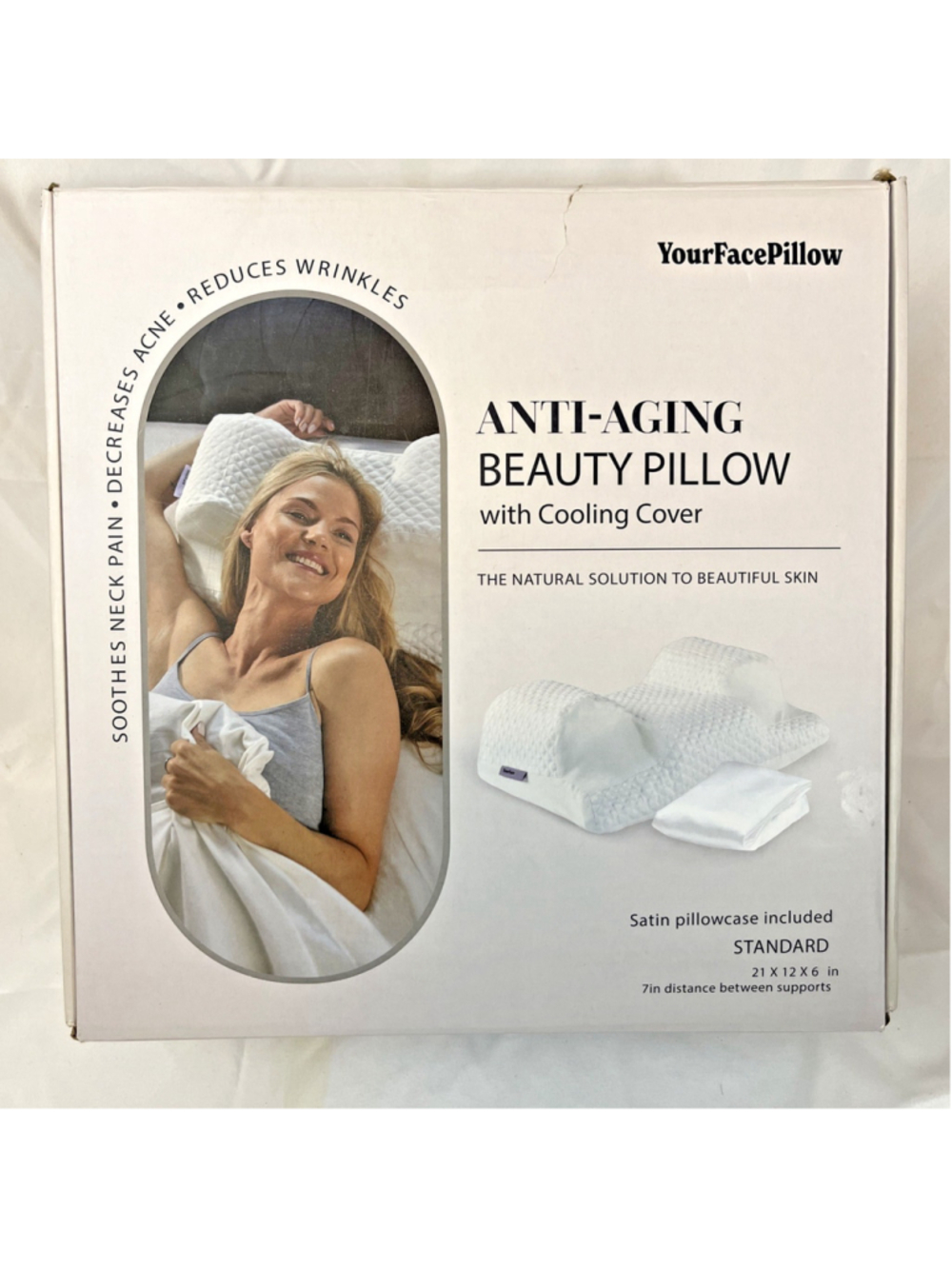 YourFacePillow Anti Aging Beauty Back Sleeper Pillow+Satin Cooling Pillowcase